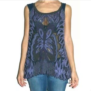 Free People Embroidered Perforated Tank Top Small